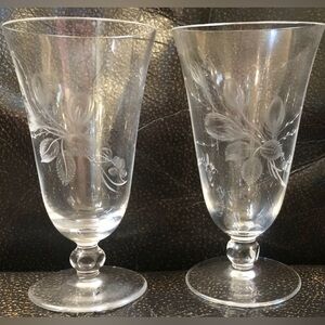 2 VTG Rosenthal Crystal Water Iced Tea Goblets Glasses Etched Flower Buds